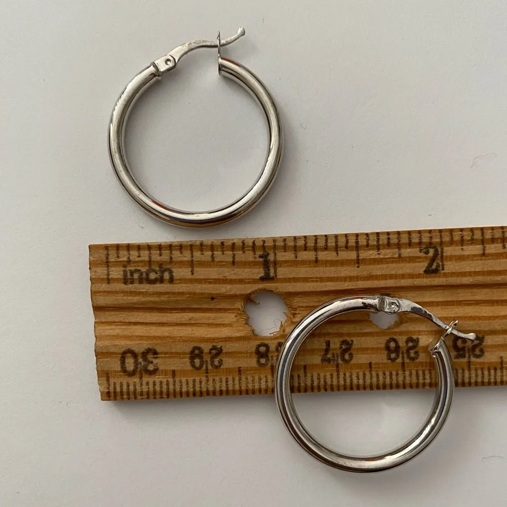 925 silver hoop earrings trend 1 inch 2mm hoops